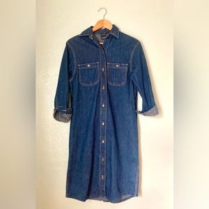 Vintage Calvin Klein 90s Long sleeve Button Up Denim Midi Shirt Dress w Pockets